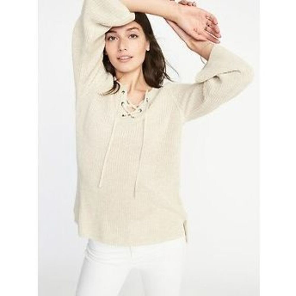 ✨Sadie&Love Cream Knit Lace Up Front Sz XL Sweater✨